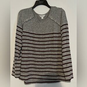Market & Spruce Gray and Burgundy Striped Sweatshirt